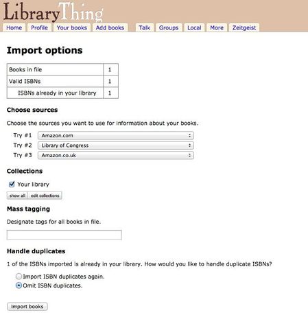 LibraryThing Import Options